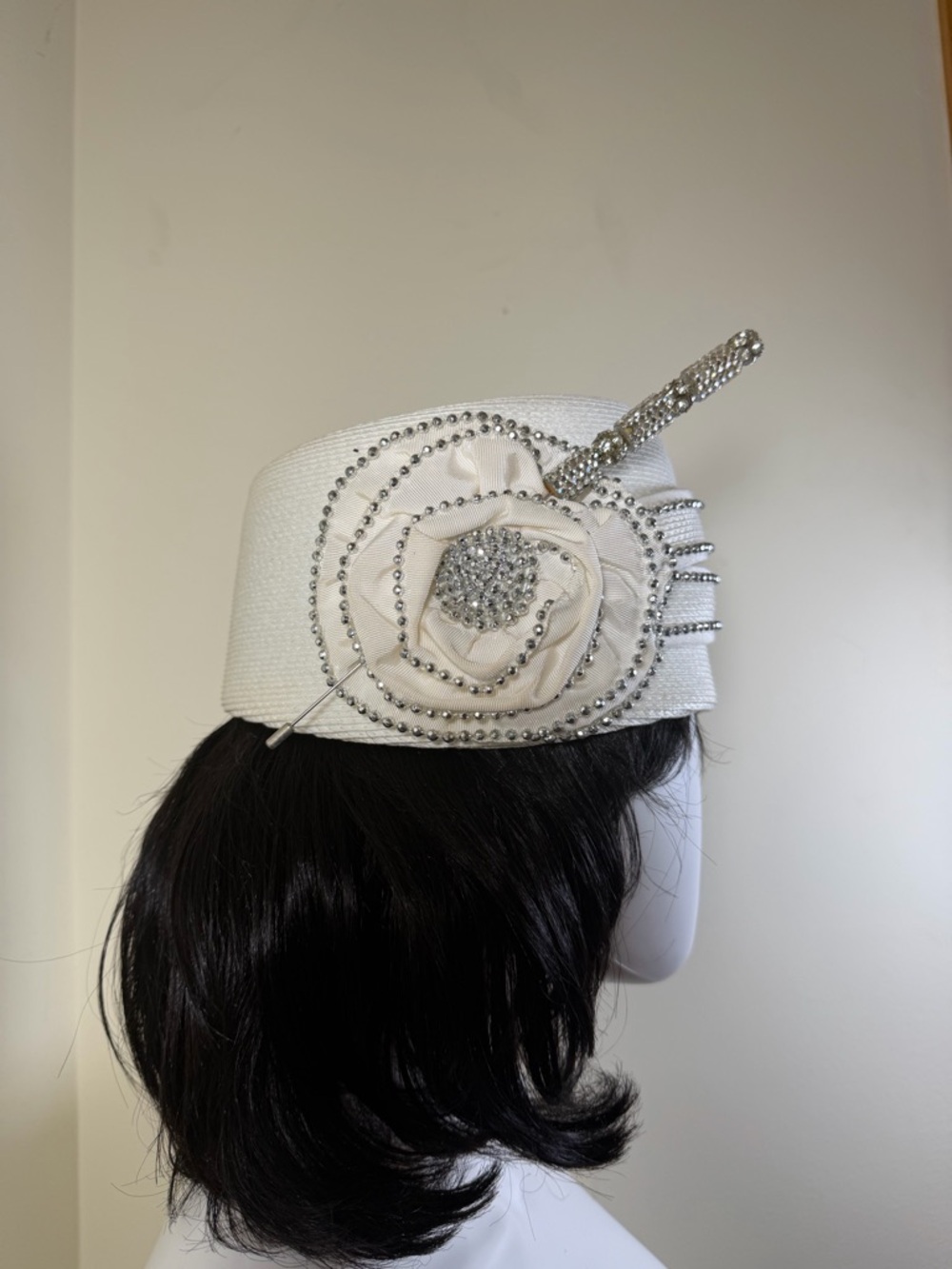 Ivory Rhinestone-Trim Women's Cloche Hat - Picture 2 of 7